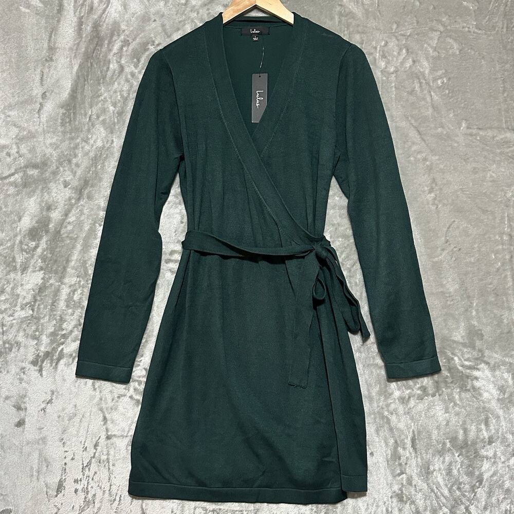 NWT Lulus Literary Lover Wrap Sweater Dress Womens Size L Forest Green Corpcore